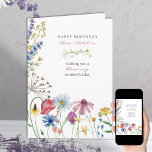 Cartão Wildflower Blooming Maravilhoso Feliz Aniversário<br><div class="desc">Bonito cartão de aniversário de flor silvestre que você pode personalizar dentro e sair. O design tem uma borda floral de flores silvestres coloridas,  em vermelho-rosa e amarelo,  com um delicado divisor e um buquê correspondente no verso.</div>