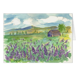 Cartão Wildflowers roxos da aguarela do campo do Lupine