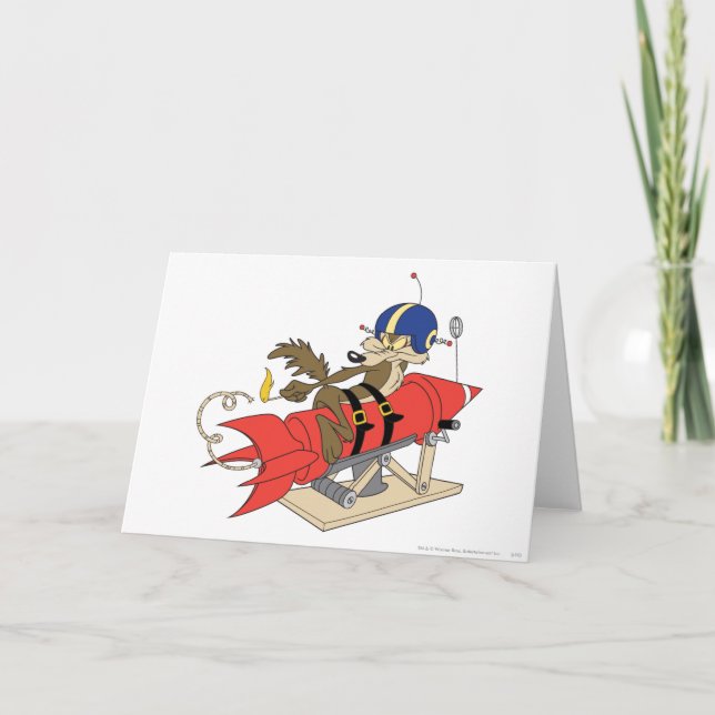 Cartão Wile E. Coyote lançando o foguete vermelho (Frente)