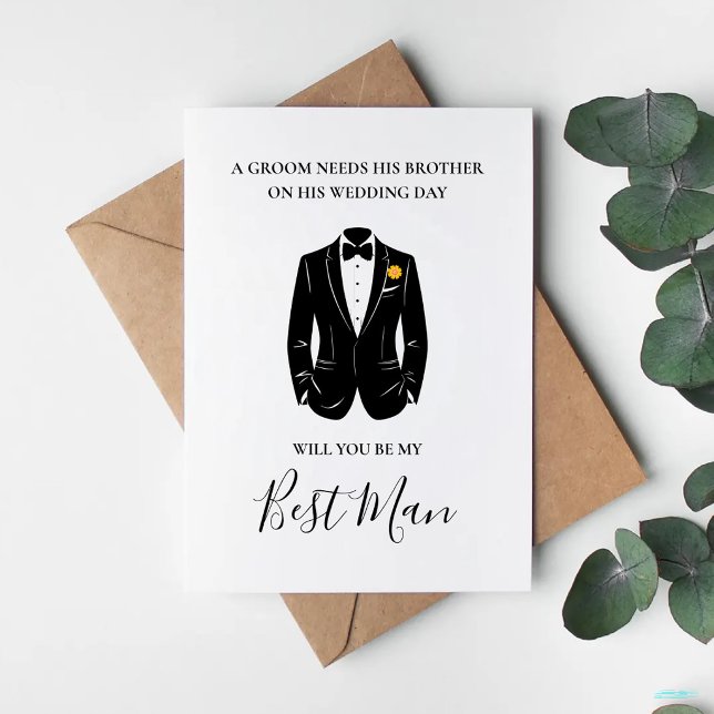 Cartão Will You Be My Best Man Groomsman Suit Wedding (Criador carregado)