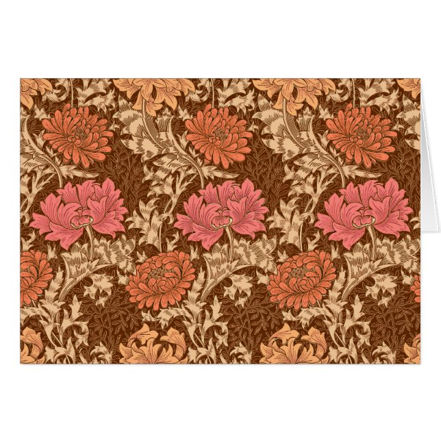 Cartão William Morris Chrysanthemums, Brown and Rust (Frente horizontal)
