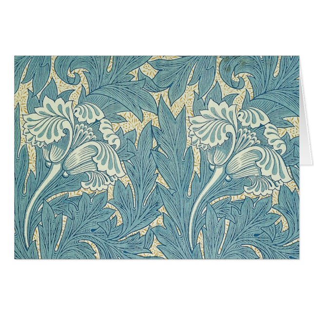 Cartão William Morris Clássico Tulipa Azul Floral (Frente Horizontal)