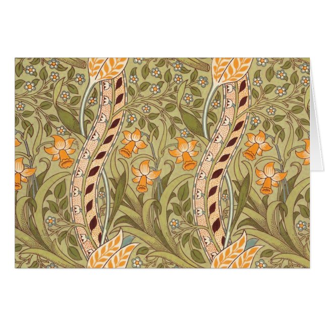 Cartão William Morris Daffodil Garden Flower Classic Bota (Frente Horizontal)