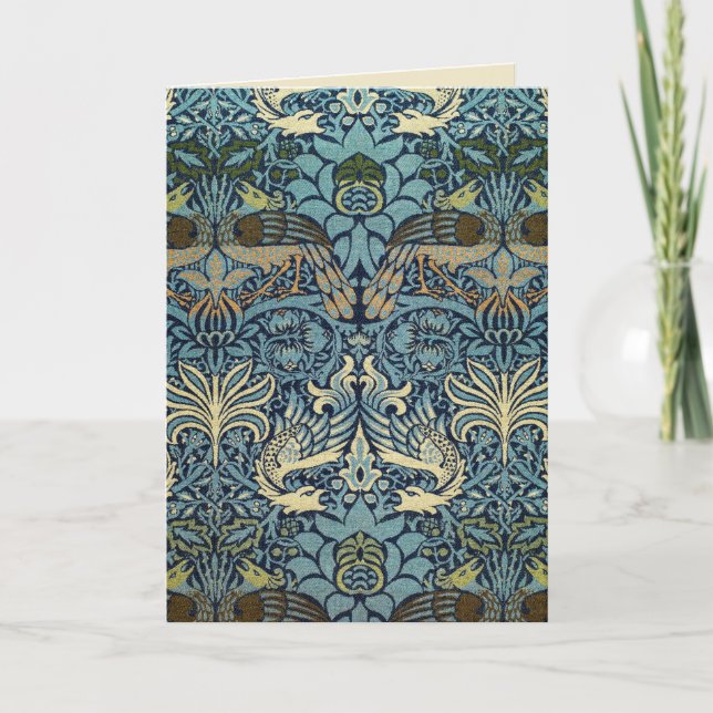 Cartão William Morris Desenho Tecido de Pavão e Dragão (Frente)