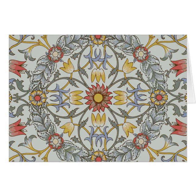 Cartão William Morris Floral Circle Flower Illustration (Frente Horizontal)