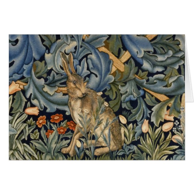 Cartão William Morris Forest Rabbit Floral Art Nouveau (Frente Horizontal)