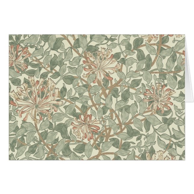 Cartão William Morris Honeysuckle Green Floral (Frente Horizontal)