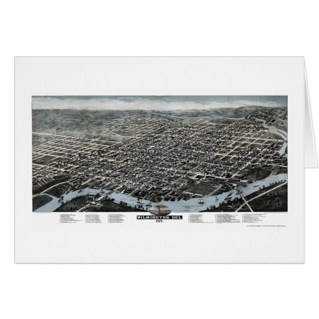 Cartão Wilmington, DE Panorâmico Mapa - 1874 (Frente Horizontal)