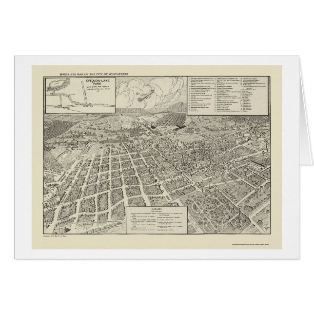 Cartão Winchester, mapa panorâmico do VA - 1926 (Frente Horizontal)