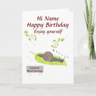 Cartão Wind Surfing Snail, Funny birthday card.