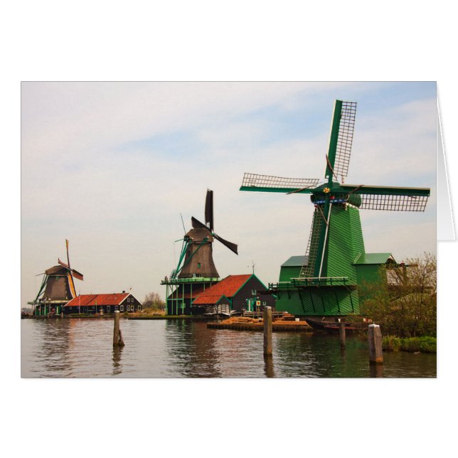 Cartão Windmills Holandeses, Zaanse Schans. (Frente Horizontal)