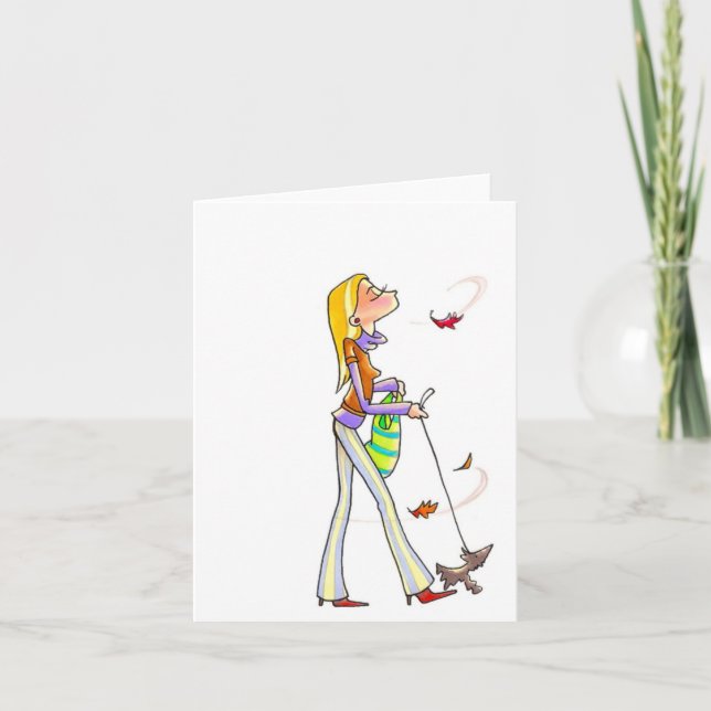 Cartão Windy Walking Women Notecard (Frente)