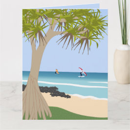 Cartão Wing Foil Surfers Pandanus Tree na Praia