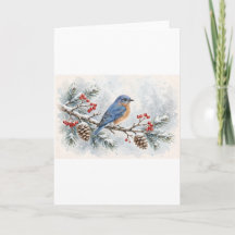 Winter Bluebird Gift Watercolor Snowy Branch Berri