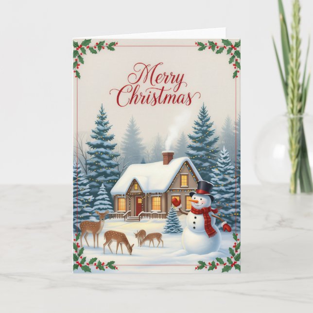 Cartão Winter Cabin Serenity Merry Christmas Card (Frente)