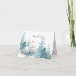 Cartão Winter Deer and Foliage Watercolor Obrigado