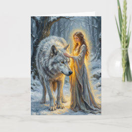 Cartão Winter Goddess & White Wolf
