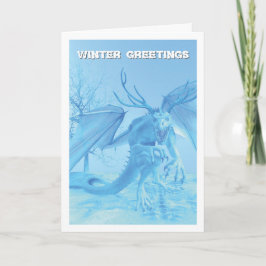 Cartão Winter Greetings. Ice dragon with antlers