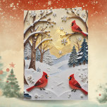 Cartão Winter Scene | Enchanted Forest & Cardinals<br><div class="desc">A sweet Christmas or Happy Holidays card with a beautiful winter scene of a forest in winter with snow and cardinals in an impasto paper quilling aesthetic.  On the back is a festive holiday poem that you can leave or edit plus sign your names.</div>
