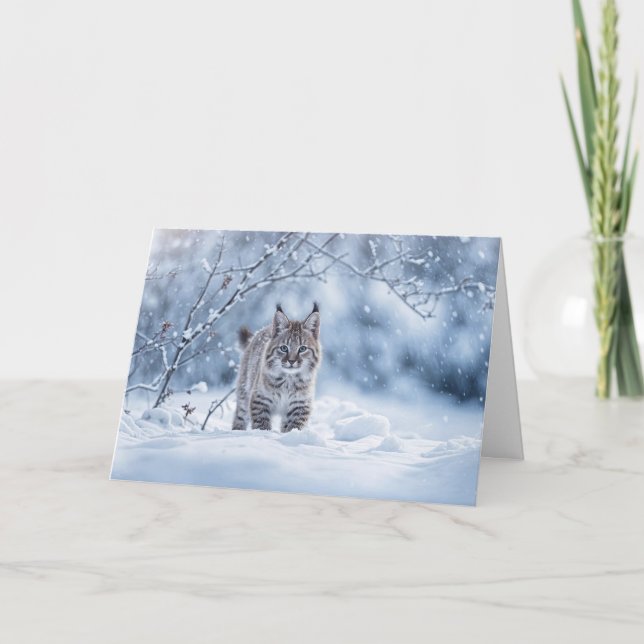 Cartão Winter Solstice with Bobcat and Snow (Frente)