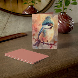 Cartão Winter Songbird in Knit Hat | Ash Greeting