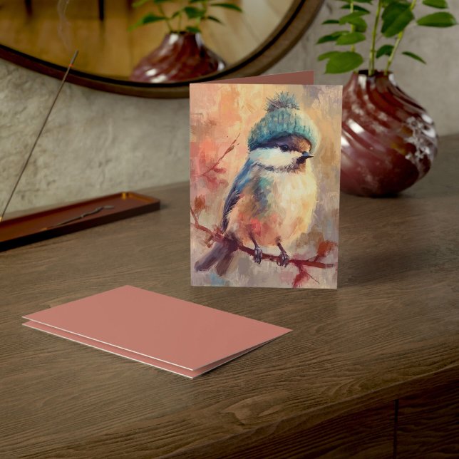 Cartão Winter Songbird in Knit Hat | Ash Greeting (Criador carregado)