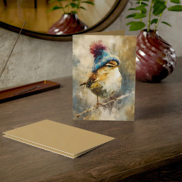 Cartão Winter Songbird in Knit Hat | Fawn Greeting