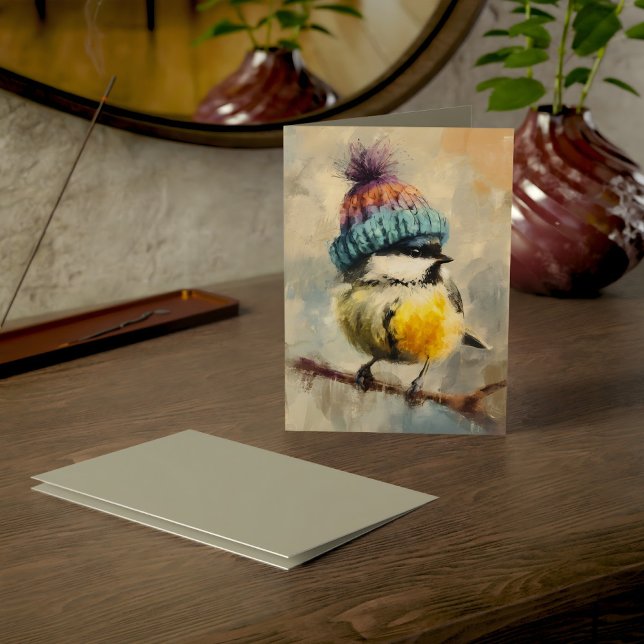 Cartão Winter Songbird in Knit Hat/Heather Grey Greeting (Criador carregado)