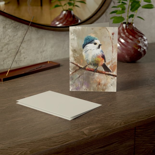 Cartão Winter Songbird in Knit Hat | Moon Mist Greeting (Criador carregado)