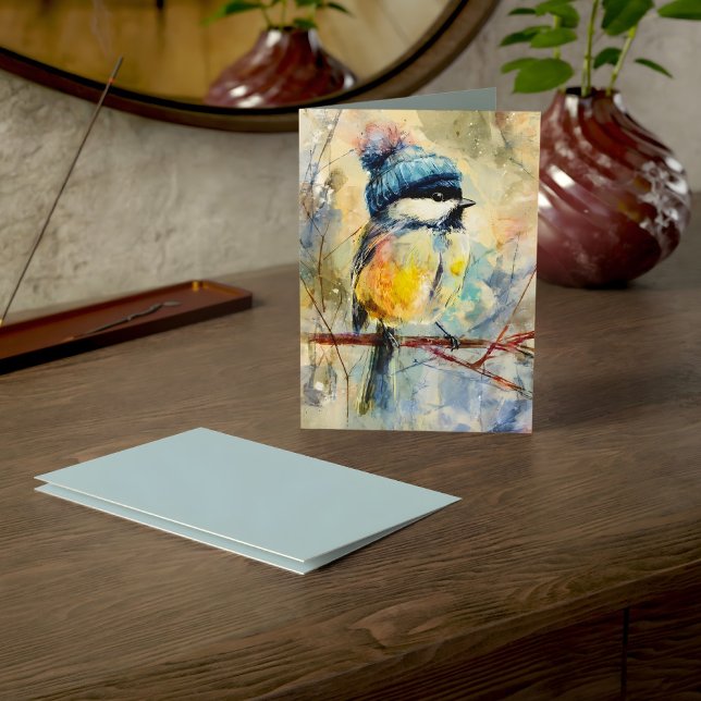 Cartão Winter Songbird in Knit Hat | Powder Ash Greeting (Criador carregado)