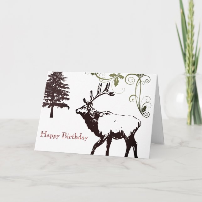 Cartão Winter Wonder Land Wild Elk Happy Birthday (Frente)