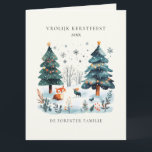 Cartão Winter Woodland Vrolijk Kerstfeest Saudação<br><div class="desc">Para a família no Natal. Vrolijk Kerstfeest,  da floresta de inverno,  que pode ser personalizado na frente e na dentro. Para amigos e família este Natal.</div>