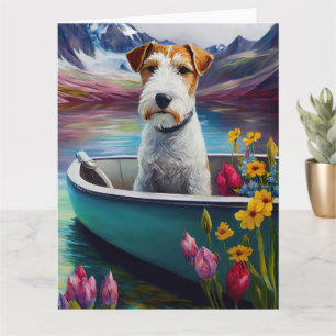 Cartão Wirefox Terrier em uma Canoa: Uma Aventura Cênica