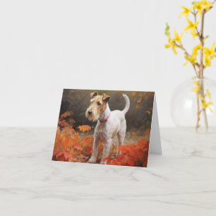 Cartão Wirefox Terrier no Outono Folhas Caídas Inspiram 