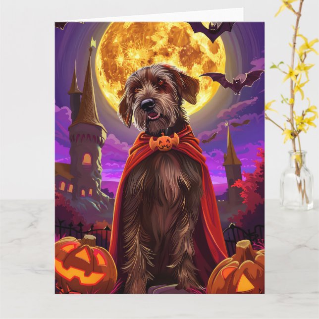 Cartão Wirehaired Apontando Griffon Vampire Pumpkins Assu (Flor Amarela)