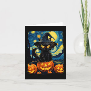 Cartão Witry Cat Starry Night Van Gogh Retro Halloween Ca