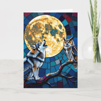 Cartão Wolf and Owl Mosaic Art | Feliz aniversário