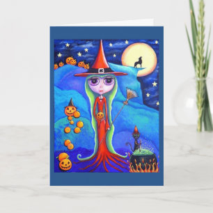Cartão Wolf Black Cat Cauldron Pumpkins da Bruxa do Hallo