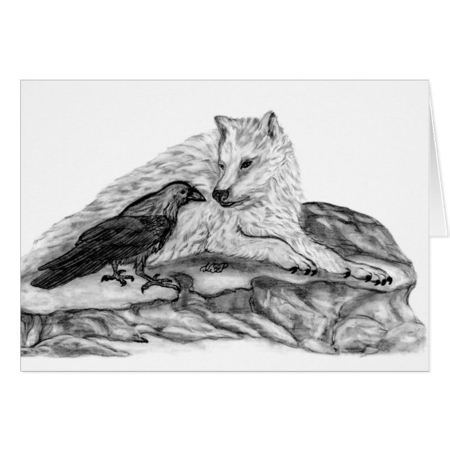 Cartão Wolf e Raven design preto e branco (Frente Horizontal)