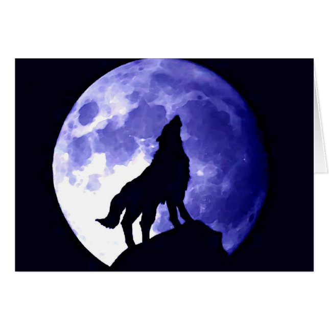 Cartão Wolf Howling na Lua (Frente Horizontal)