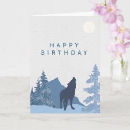 Cartão Wolf Mountain Moon Forest Feliz Aniversário para E
