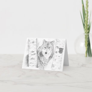 Cartão Wolf Purgando Pelas Árvores Birch
