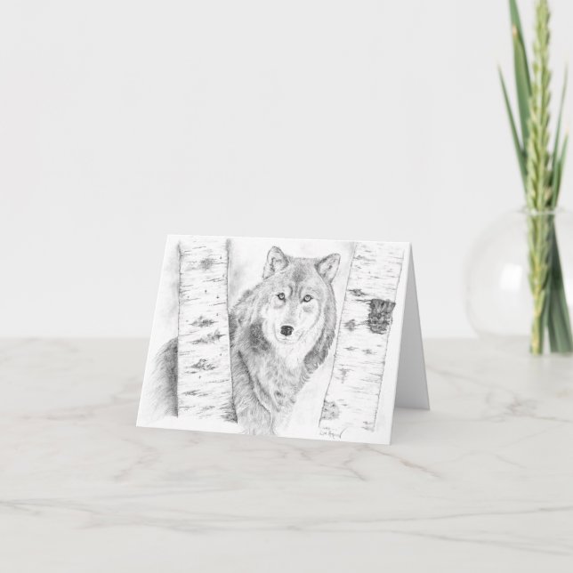 Cartão Wolf Purgando Pelas Árvores Birch (Frente)