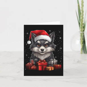 Cartão Wolf Santa Claus Hat Natal Snow Xmas Pajama Pa