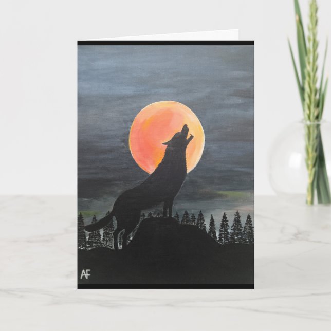 Cartão Wolf Silhouette Painting de Alfred Fox (Frente)