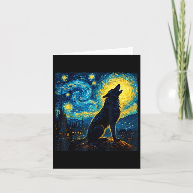 Cartão Wolf Starry Night Howling Moon Engraçado Presente  (Frente)