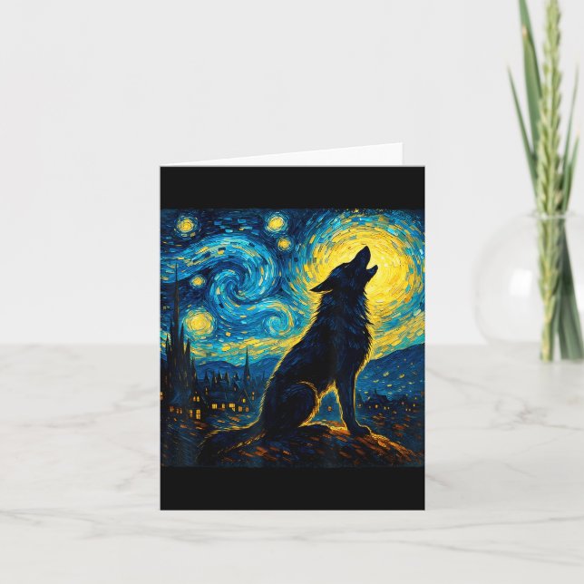 Cartão Wolf Starry Night Howling Moon Engraçado Presente  (Frente)