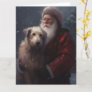 Cartão Wolfhound com Papai Noel Natal Festivo