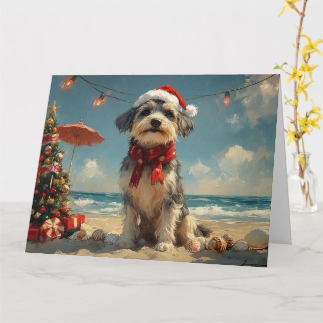 Cartão Wolfhound Dog Christmas Vintage Beach (Flor Amarela)