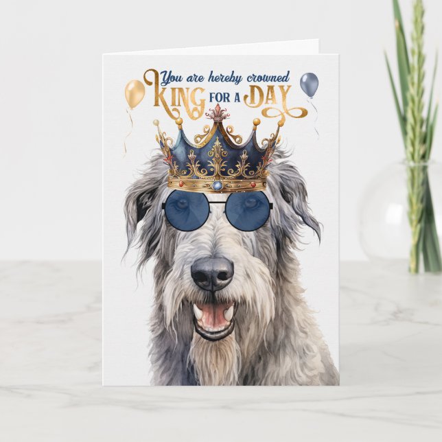 Cartão Wolfhound Dog King para um dia de aniversário engr (Frente)